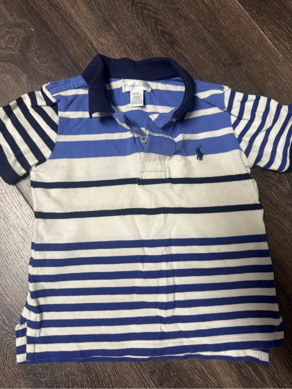 Ralph Lauren Navy & White Striped Polo Shirt - Kids